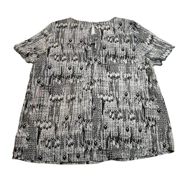 Forever 21 + Crewneck Abstract Print Blouse w/ Mesh Trim Size X-Large Neutral - Picture 2 of 9